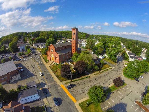 Arial view of the Whitinsville Church